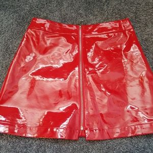 Nasty gal red vinyl zip through skirt